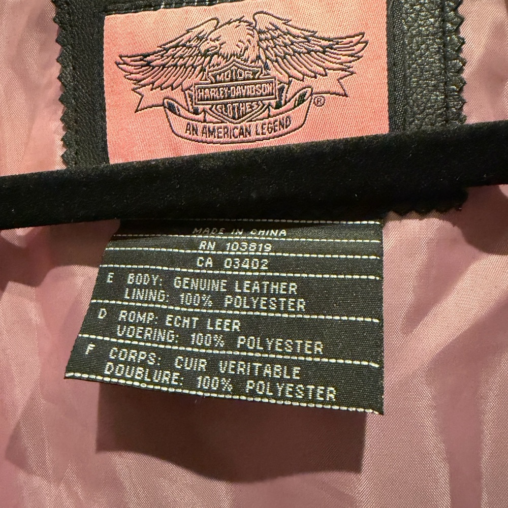 Harley-Davidson Black Leather Bomber Jacket with Pink Logo Accent - Picture 2 of 12